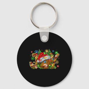 Christmas Joy Cute Highland Cow With Santa Hat Xma Key Ring