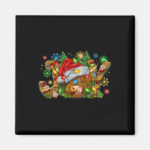Christmas Joy Cute Highland Cow With Santa Hat Xma Magnet