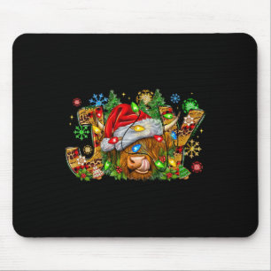 Christmas Joy Cute Highland Cow With Santa Hat Xma Mouse Pad