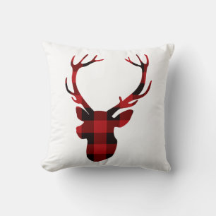Christmas Joy Deer head lumberjack Throw Pillow