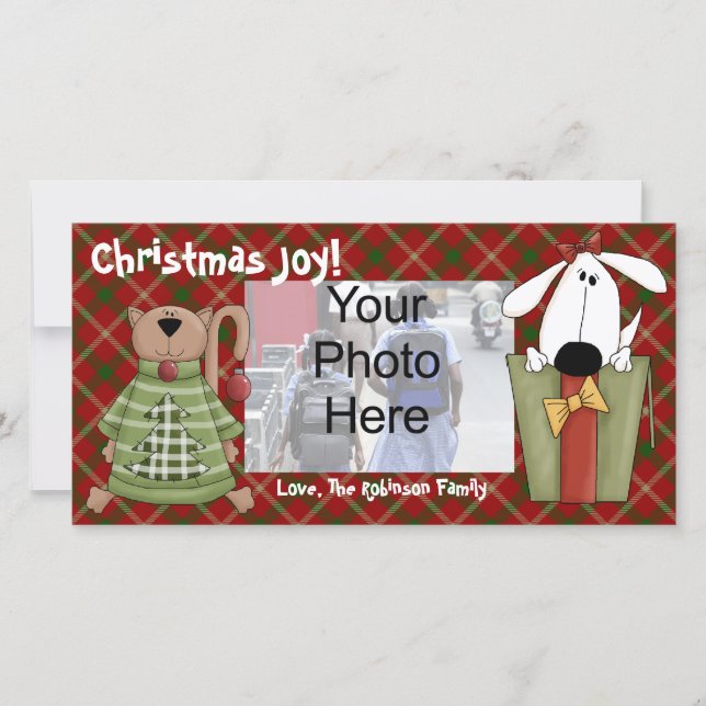 Christmas Joy, Dog and Cat Custom Photo Cards (Front)