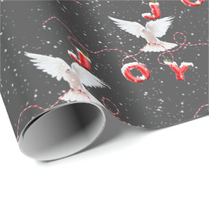 Christmas Joy Dove and Snowflakes Wrapping Paper