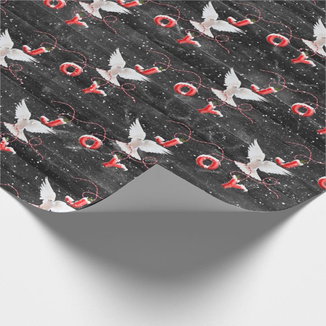 Christmas Joy Dove On Wood Wrapping Paper (Corner)