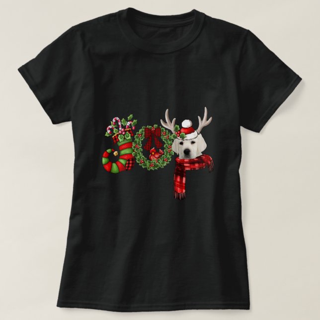Christmas Joy Dwarf Stocking Reindeer White Labrad T-Shirt (Design Front)