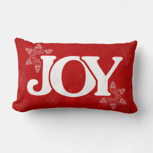 Christmas JOY Elegant Red Snowflake Pattern Lumbar Cushion