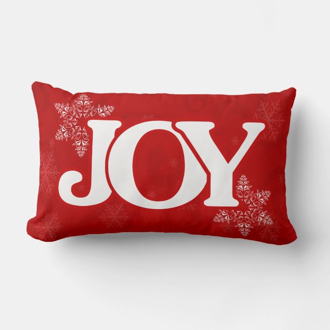 Christmas JOY Elegant Red Snowflake Pattern Lumbar Cushion (Front)