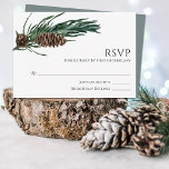 Christmas Joy | Elegant Watercolor Winter Wedding RSVP Card<br><div class="desc">Pretty, elegant and modern wedding rsvp cards for your special occasion! Perfect for the merry and joyful winter Christmas holiday season! Watercolor dark green pine tree leaf foliage border with brown pine cone frames the top left of your wedding RSVP reply card details, reverse the card to reveal a winter...</div>