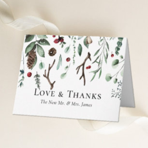 Christmas Joy   Elegant Watercolor Winter Wedding Thank You Card