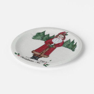 "Christmas Joy" Father Christmas and White Dove Paper Plate