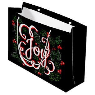 Christmas Joy Flourishes Holly Berries & Leaves Large Gift Bag