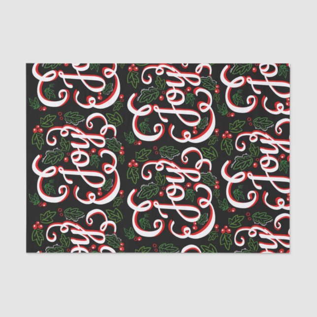 Christmas Joy Flourishes Holly Berries & Leaves Tissue Paper (Front)