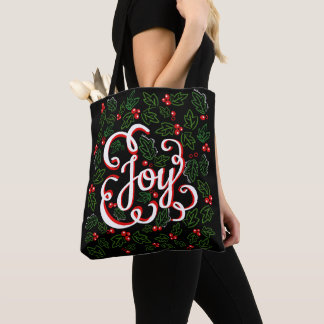 Christmas Joy Flourishes Holly Berries & Leaves Tote Bag