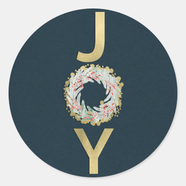 CHRISTMAS JOY Gold Foil Modern Holiday Favour Card Classic Round Sticker (Front)