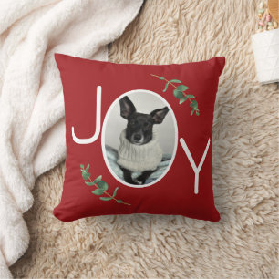Christmas Joy Greenery Personalised Pet Photo Cushion