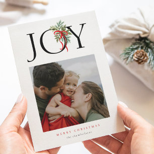 Christmas Joy Greenery Swag Red Bow Holiday Photo