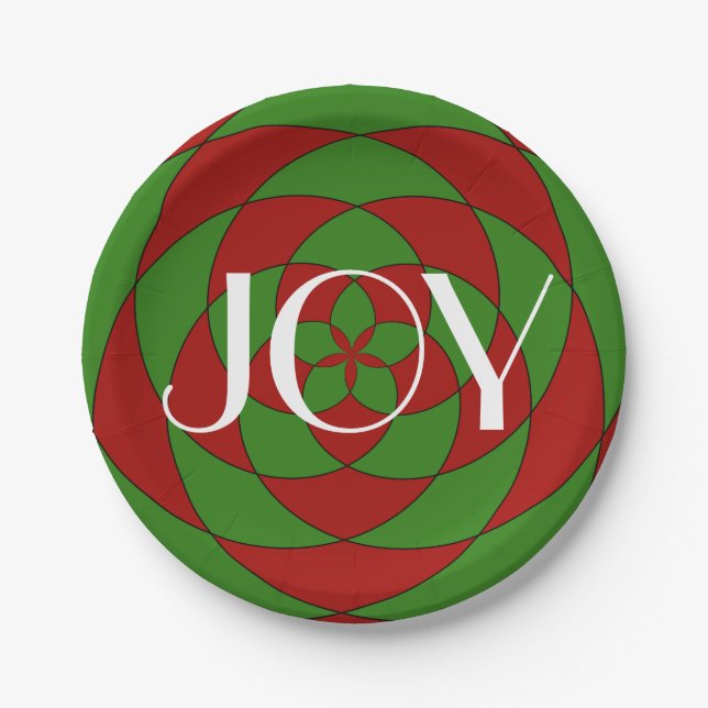 Christmas Joy Holiday Geometric Pattern Paper Plate (Front)