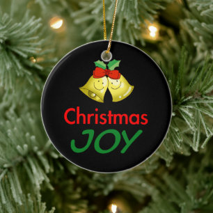 Christmas joy (holly bells) ceramic ornament
