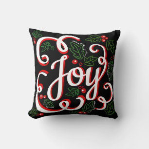 Christmas Joy Holly Berries & Leaves Cushion