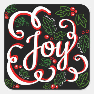 Christmas Joy Holly Berries & Leaves Square Sticker