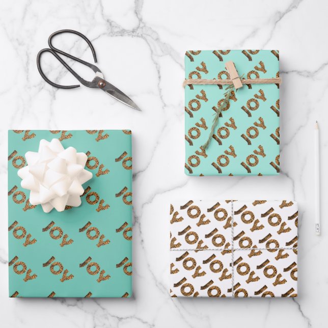 Christmas Joy Leopard Pattern Wrapping Paper Sheet (Front)