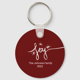 Christmas Joy Lettering Hand Drawn Pink Snowflake Key Ring
