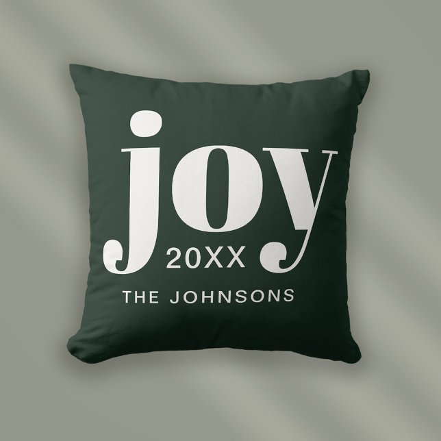 Christmas Joy Modern Minimalist Cushion (Stylishly Personalize with Your Custom Surname & Year.)