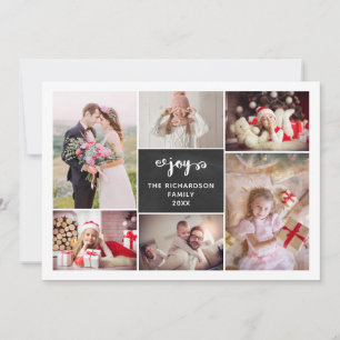 Christmas Joy Multi Photo Grid Chalkboard Look Holiday Card