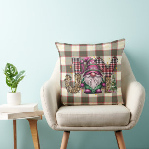 Christmas Joy Nordic Gnome Plaid Girly Cushion