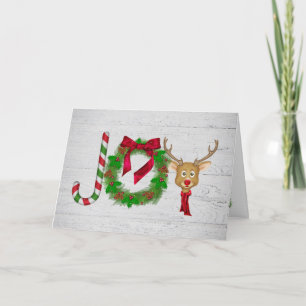 Christmas Joy on grey rustic wood with snowflakes Card