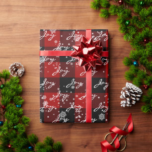 Christmas JOY On Plaid In Snowflakes   Wrapping Paper