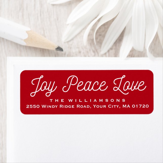 Christmas Joy Peace Love Custom Red Return Address Label (Insitu)
