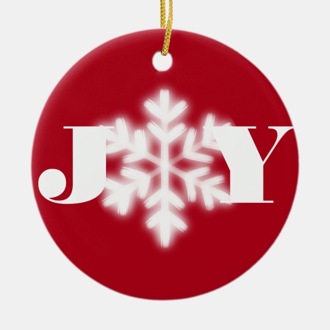  Christmas Joy personalise minimalist elegant snow Ceramic Ornament (Front)