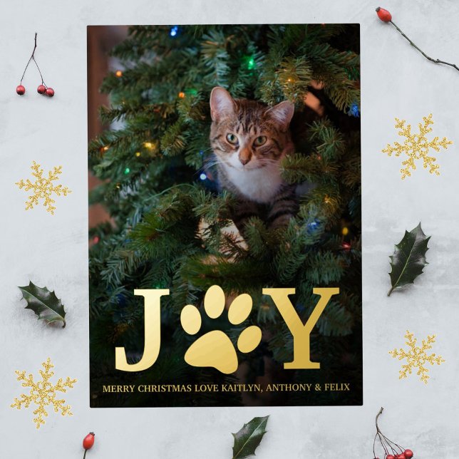 Christmas Joy | Pet Photo Real Foil Foil Holiday Postcard (Creator Uploaded)