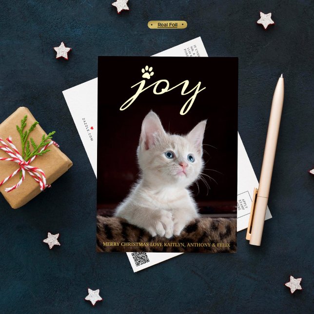 Christmas Joy | Pet Photo Real Foil Holiday Postcard (Creator Uploaded)