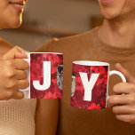 Christmas Joy Photo Beautiful Red Floral Coffee Mug<br><div class="desc">Beautiful red floral holiday mug with your couple or family photo filling the letters of the word JOY. These cool vintage flower magnetic Christmas cards combine old fashioned with trendy by using stylish text over retro faded flowers. Give your friends a fun,  peekaboo photograph.</div>