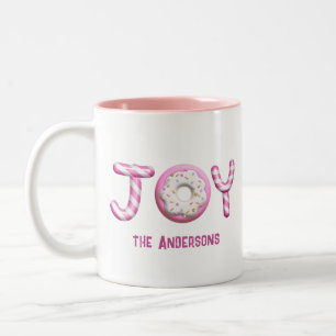 Christmas Joy   Pink Candy Cane Personalized  Two-Tone Coffee Mug