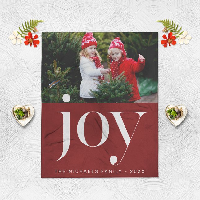 Christmas Joy Red and White Holiday Photo Fleece Blanket (Creator Uploaded)