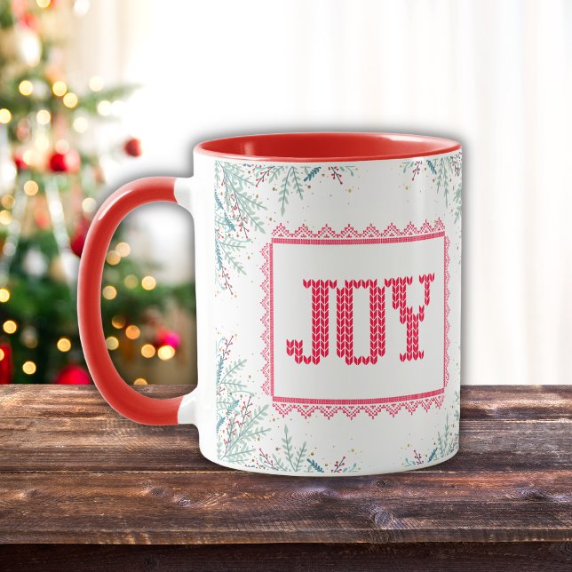 Christmas Joy Red Knit Mistletoe Watercolor Mug (Creator Uploaded)