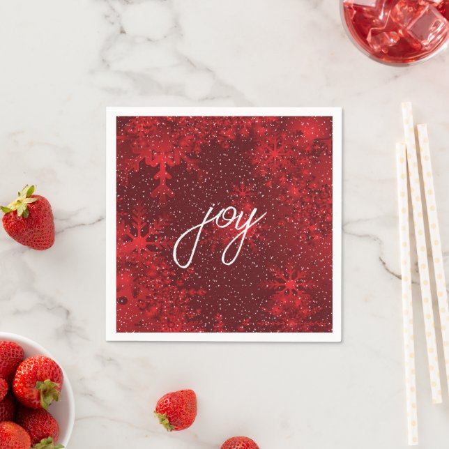 Christmas Joy Red Snowflakes Falling Snow  Napkin (Insitu)