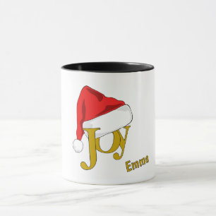 Christmas Joy Santa Hat Custom Name Coffee Mug