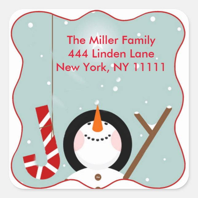 Christmas Joy Snowman Address Labels Stickers (Front)