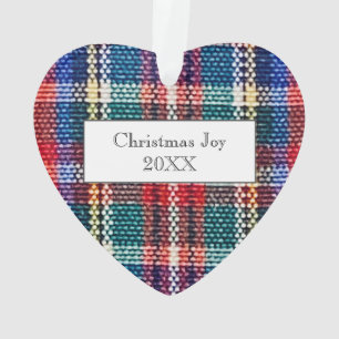 CHRISTMAS JOY Tartan Plaid Fabric Heart YEAR Love Ornament