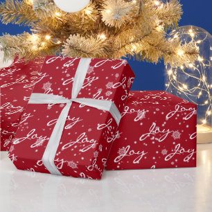 Christmas JOY Text In Snowflakes  Wrapping Paper
