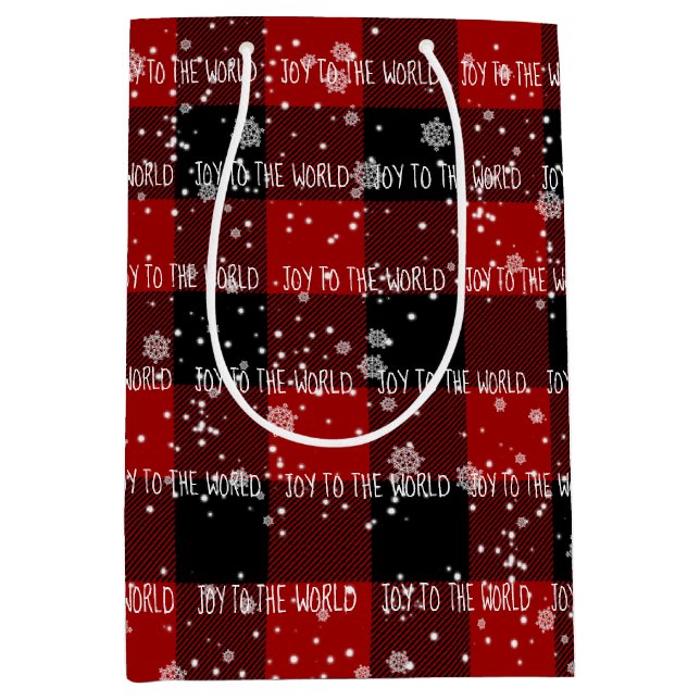 Christmas JOY THE WORLD Text In Snowflakes Medium Gift Bag (Front)