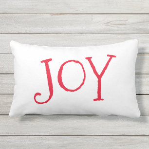 Christmas Joy White Red Outdoor Lumbar Pillow