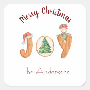 Christmas joy white red square sticker