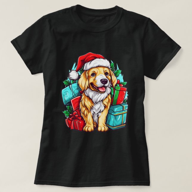 Christmas Joy with Golden Retrievers Festive Dog L T-Shirt (Design Front)