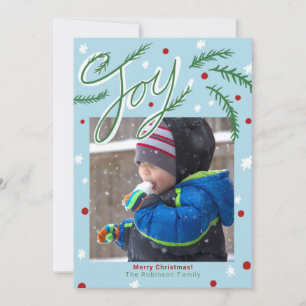 Christmas Joy with Green Pine Needles Photo Card