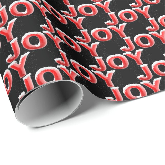 Christmas Joy with snow cap on black Wrapping Paper (Roll Corner)