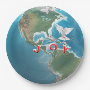 Christmas Joy with White Dove on World Paper Plate